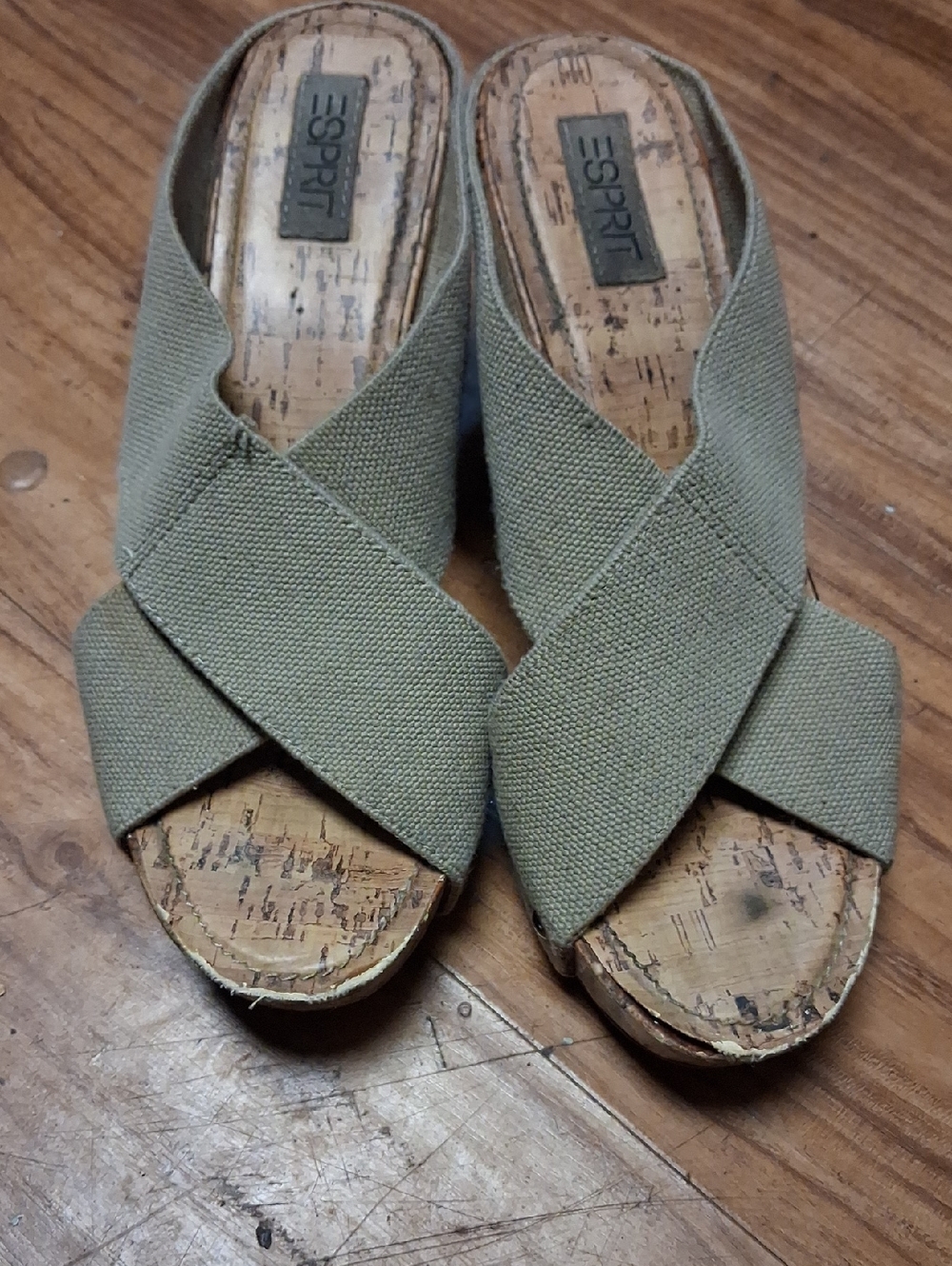 Esprit Tan Crisscross Canvas Slide Clogs